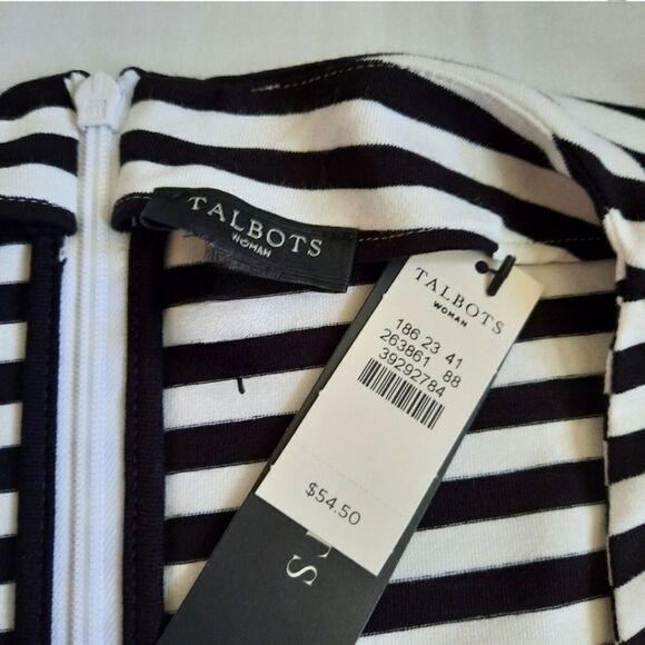 Talbots Women's Black Stripe Rayon Short Sleeve Roundneck Top - Picture 12 of 12